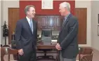  ?? U.S. SENATE PHOTOGRAPH­IC STUDIO, REBECCA HAMMEL ?? U.S. Supreme Court nominee Brett Kavanaugh (left) meets with U.S. Sen. Ron Johnson last month in Washington, D.C.