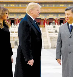  ?? (Jonathan Ernst/Reuters) ?? US PRESIDENT Donald Trump and first lady Melania visit the Forbidden City with China’s President Xi Jinping in Beijing yesterday.