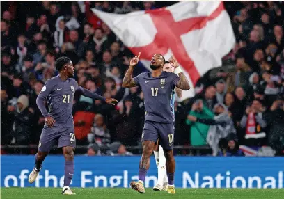  ?? Picture: Clive Rose ?? Ivan Toney celebrates scoring a first-half penalty for England in the 2-2 draw against Belgium