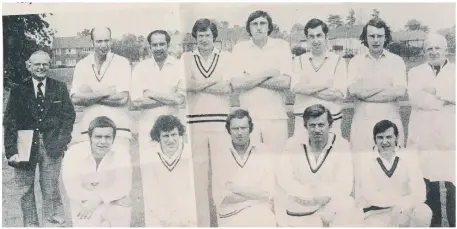  ??  ?? DOWN MEMORY LANE South Hants Touring Club (above, circa mid-1970s). Back (from left)
Geoff Elderfield, Tom Cordory, Avi Muley, David Rock, Chris Vincent, Barry Boorah, Keith Maslen, Len Burraston. Front: Tony Izzard, Garry Payne, Arthur Shaw, Ian Preston-Jones, Terry Lewis. Left - the 1970s team pictured above at a players reunion at Portsmouth CC. Below - an exterior photograph of the pavilion that is due to be refurbishe­d in the coming months