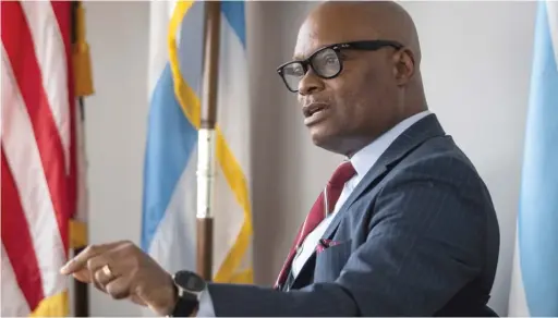  ?? ASHLEE REZIN GARCIA/SUN-TIMES ?? Chicago Police Supt. David Brown sits down for an interview with the Chicago Sun-Times at CPD headquarte­rs.