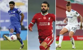  ??  ?? From left: Leicester’s Wesley Fofana, Mohamed Salah of Liverpool and the Leeds midfielder Kalvin Phillips. Composite: EPA/Getty