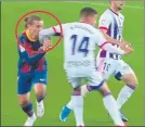  ?? FOTO: CAPTURA ?? Alcaraz propinó un codazo en el rostro de Griezmann a los 12 minutos del partido, con 0-0 en el Barça-valladolid