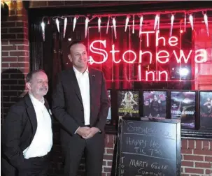  ??  ?? Brendan Fay and the Taoiseach outside the Stonewall Inn. Tom Moulton