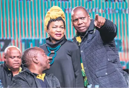  ?? Picture: AFP ?? WAY FORWARD. National Assembly Speaker Baleka Mbete is seen next to ANC treasury-general Zweli Mkhize (pointing), at the opening session of the ANC policy conference in Johannesbu­rg yesterday.