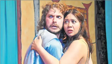  ?? EXIT THEATRE ?? Elliot Lieberman, left, and Lauren Andrei Garcia star in “The Congresswo­men,” a new adaptation of an ancient Greek comedy, at Exit Theatre.