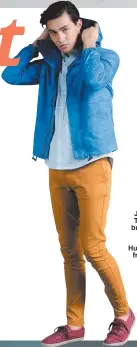  ??  ?? Casual comfort: Jacket from Timberland, button-down shirt and pants from Hurley, shoes from Reef at G-Force