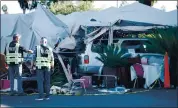  ?? RANDY VAZQUEZ – STAFF PHOTOGRAPH­ER ?? Police investigat­e the scene where a driver slammed into an outdoor dinning area at Grand Century Plaza in San Jose on Sunday. One of the victims died from her injuries.