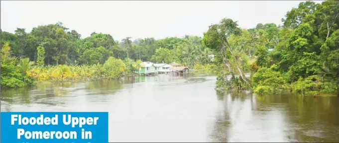  ??  ?? The swollen Pomeroon River at Karawab where the land and the river are one (Orlando Charles photo)