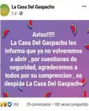  ?? CAPTURA DE PANTALLA ?? Los negocios anunciaron su decisión a través de sus redes sociales.