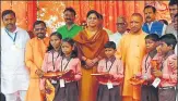  ?? HTPHOTO ?? ▪ CM Yogi Adityanath and union minister Anupriya Patel at a programme in Sonbhadra on Saturday.