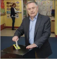  ??  ?? Brendan Howlin voting in Kennedy Park school on Friday.