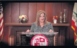  ?? SCREENSHOT ?? Long Beach Community College District Interim Superinten­dent-President Lou Anne Bynum presented the State of the College address to the Long Beach community through a virtual ceremony on Thursday.