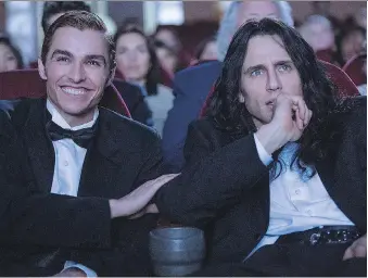  ?? JUSTINA MINTZ/A24 ?? Brothers Dave, left, and James Franco co-star in The Disaster Artist, a movie based on a book based on a movie — namely Tommy Wiseau’s cult classic The Room.