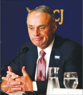  ?? AP PHOTO ?? Major League Baseball commission­er Rob Manfred speaks to journalist­s during a news conference in Tokyo yesterday.