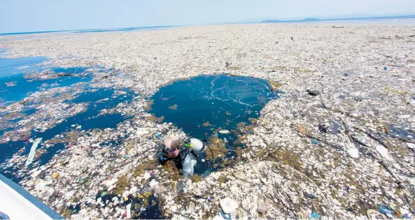  ??  ?? La fotógrafa británica Caroline Power registró hace unos días uno de los más graves escenarios de contaminac­ión y deterioro ambiental de Centroamér­ica: el mar de basura en el Caribe.