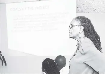  ?? SHORN HECTOR/PHOTOGRAPH­ER ?? Project Coordinato­r Dr Blossom O’Meally-Nelson gives an update on the Duke Street transforma­tion project at a cocktail reception hosted by DunnCox on Wednesday, August 9, 2017.