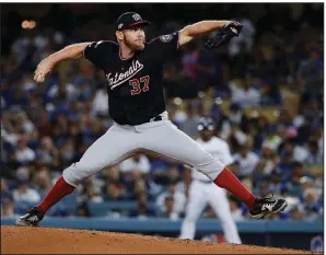  ?? AP/MACIO JOSE SANCHEZ ?? Washington Nationals starting pitcher Stephen Strasburg allowed 1 run on 3 hits in 6 innings and struck out 10 as the Nationals defeated the Los Angeles Dodgers 4-2 in Friday night’s National League division series game.