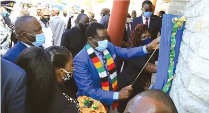  ??  ?? President Mnangagwa officially opens the Robert Mugabe School of Education and Culture Complex at Great Zimbabwe University yesterday. Picture: Tawanda Mudimu