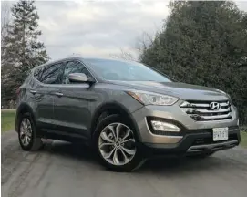  ??  ?? The handsome Santa Fe offers more rear legroom and cargo space than Escape. As well, its 27 more horses rocket it to 100 km/h half a second faster than the Ford crossover.