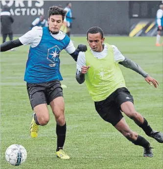  ?? JOHN RENNISON THE HAMILTON SPECTATOR ?? Hopeful Hamilton Forge players answered the open tryout call Monday at Tim Hortons Field.