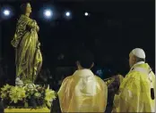  ?? GREGORIO BORGIA — THE ASSOCIATED PRESS ?? Pope Francis blesses a statue of the Mother Mary as he celebrates Mass at the National Stadium, in Bangkok, Thailand. Pope Francis is giving his blessing to a new Vatican think tank that is seeking to prevent the Mafia and organized crime groups from exploiting the image of the Virgin Mary for their own illicit ends.