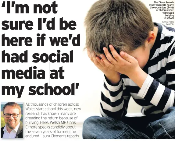  ??  ?? The Diana Awards study suggests nearly three-quarters (74%) of children have witnessed bullying in school
PICTURE POSED BY MODEL