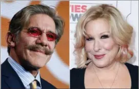  ?? PHOTO BY RICHARD SHOTWELL, LEFT, AND RICH FURY — INVISION — AP, FILE ?? This combinatio­n photo shows Geraldo Rivera at “The Celebrity Apprentice” panel at the NBC 2015 Winter TCA in Pasadena on left, and Bette Midler at the 15th Annual Movies for Grownups Awards in Beverly Hills.