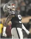  ?? Thearon W. Henderson / Getty Images ?? Defensive end Arden Key is one of three rookies on whom the Raiders leaned heavily in Monday’s loss to the Rams.