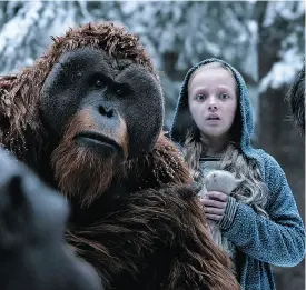  ??  ?? Karin Konoval, left, and Amiah Miller in War for the Planet of the Apes. Amiah’s character is a human newcomer to the film.