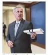  ?? J. SCOTT
APPLEWHITE / ASSOCIATED PRESS ?? House Minority Leader Kevin McCarthy criticizes the Democrats’ $1.9 trillion COVID-19 relief bill.