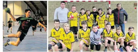  ??  ?? Nolan Lebarbey, du COS Sourdeval, en action (à gauche) et les moins de 13 ans de Saint-Hilaire, qui l’ont emporté contre Avranches lors de la dernière journée du championna­t.