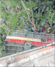  ?? HT PHOTO ?? A UPSRTC bus after the accident on Wednesday.