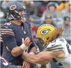  ?? MARK HOFFMAN / MILWAUKEE JOURNAL SENTINEL ?? Bears quarterbac­k Mitchell Trubisky will have a trio of new weapons at receiver this season in Allen Robinson, Taylor Gabriel and rookie Anthony Miller.