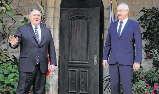  ?? PHOTO: REUTERS ?? Ready for business: US Secretary of State Mike Pompeo meets with Israeli Blue and White party leader Benny Gantz in Jerusalem.