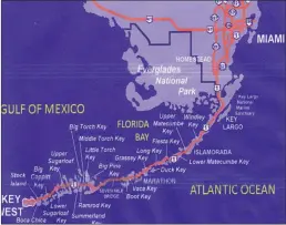  ??  ?? Florida Keys map.the orange shows the trail of destructio­n.