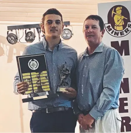  ?? ?? Miners’ Under 19s 2021 Player of the Year Blake Heitmann with coach Jeff Burton.