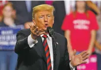  ?? CHARLIE RIEDEL/ASSOCIATED PRESS ?? President Donald Trump addresses the crowd during a campaign rally Friday in Springfiel­d, Mo.