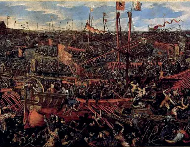  ??  ?? La vittoria Domenico Tintoretto, «Battaglia di Salvore» (1605), Venezia, Palazzo Ducale