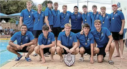  ?? Picture: SUPPLIED ?? MAKING A SPLASH: The SACS water polo team from the Western Cape show off their silverware after defeating Bishops in the St Andrew’s College Shield final played in Makhanda among 13 schools from across the country at the weekend.