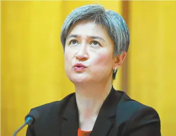  ?? AAP Image / Lukas Coch ?? Labor senator Penny Wong speaks at a senate estimates hearing on Monday.