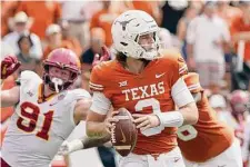  ?? Eric Gay/Associated Press ?? Quinn Ewers will try to bounce back from a bad game as he and No. 24 Texas visit No. 13 Kansas State on Saturday.