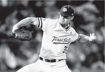  ?? Sam Craft / Associated Press ?? Pitcher Asa Lacy, expected to be selected among the top five picks during the baseball draft in June, and Texas A&M finished their season — shortened by the coronaviru­s pandemic — at 15-3.