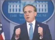  ?? AP/SUSAN WALSH ?? At the White House, Veterans Affair Secretary David Shulkin speaks Wednesday about his “top to bottom review” of the veterans agency and the need for employee accountabi­lity.