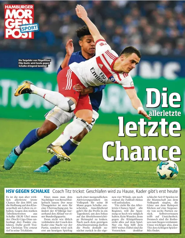  ??  ?? Die Torgefahr von Flügelflit­zer Filip Kostic wird heute gegen Schalke dringend benötigt.