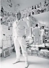  ??  ?? Courrèges (above and above right) in his atelier and, right, in later life: one critic described him as the ‘Le Corbusier of Paris Couture’