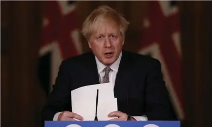  ??  ?? Boris Johnson delivering his latest coronaviru­s press conference on 26 November. Photograph: WPA/Getty Images