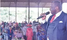  ?? ?? General Overseer of God’s Mercy Revival Ministries ( GOMERM), Lagos, Dr. James Akanbi, ministerin­g during the Easter celebratio­n at the Mercy Campground in Ogun State