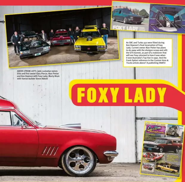  ??  ?? An SBC and Turbo 350 were fitted during Ken Dawson’s final incarnatio­n of Foxy Lady. Current owner Alan Potter has plans to do away with the shotgun scoop and refit the GTS bonnet, as part of a makeover that will see Foxy returned to how it was when it...