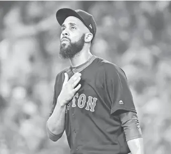  ?? RICHARD MACKSON/USA TODAY SPORTS ?? The Red Sox’s David Price pitched in three of the five World Series games and warmed up in another.